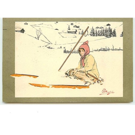 n°11716 - Carte Illustrateur - Pellegrini - Skieuse assise dans la Neige