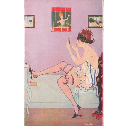 n°24105 - Ben-Geo - Les Fards de la Parisienne - Femme en bas se mettant du rouge à lèvres
