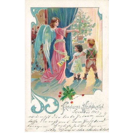 n°24116 - Fröhliche Weihnachten - Ange Gardien montrant le sapin à des enfants