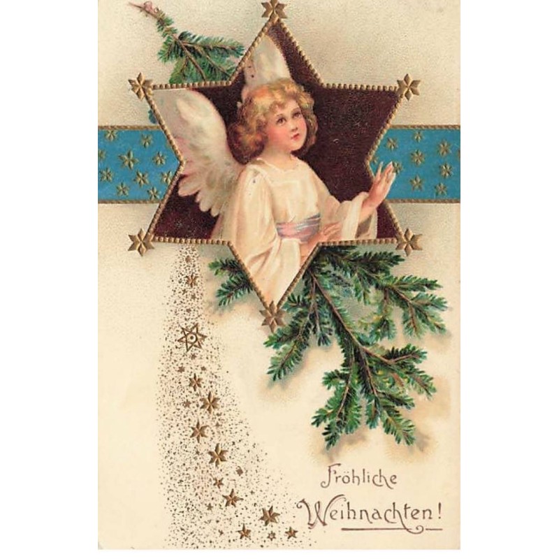 n°24125 - Carte Gaufrée - Fröhliche Weihnachten - Clapsaddle - Ange dans une étoile