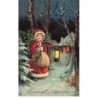 n°24128 - Carte Gaufrée - Fröhliche Weihnachten - Fillette avec du Houx et une Lanterne