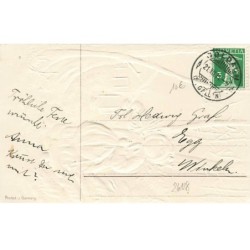 n°24128 - Carte Gaufrée - Fröhliche Weihnachten - Fillette avec du Houx et une Lanterne