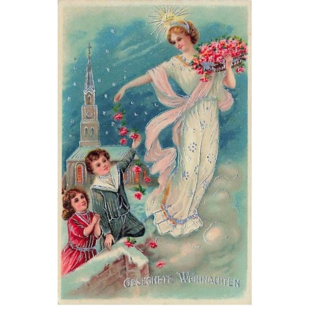 n°24130 - Gesegnete Weihnachten - Femme dispersant des roses - Enfants