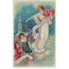 n°24130 - Gesegnete Weihnachten - Femme dispersant des roses - Enfants