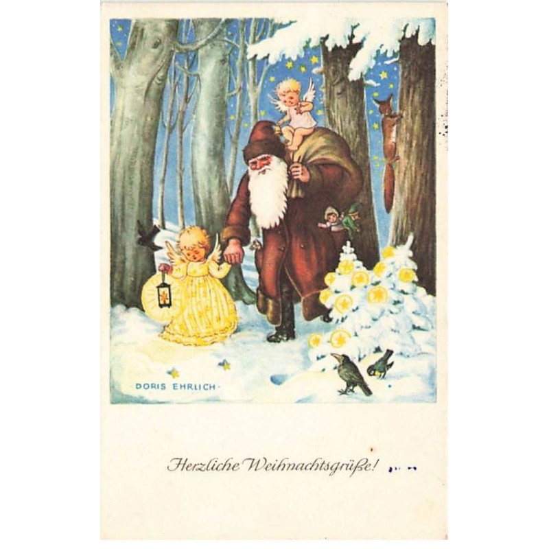 n°24135 - Doris Ehrlich - Angelots et Père Noël dans la Forêt