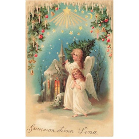 n°24141 - Anges avec un sapin devant une Chapelle