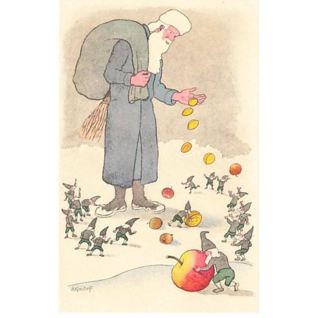 n°24143 - Kreidolf - St. Nikolaus - Saint Nicolas donnant des fruits à des lutins