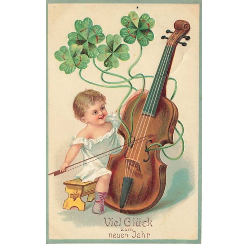 n°24144 - Carte Gaufrée - Nouvel An - Bébé jouant du Violon