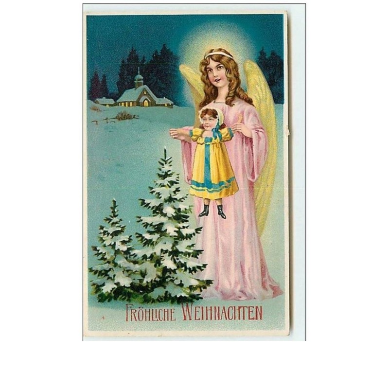 n°10098 - Carte Fantaisie - Fröhliche Weihnachten - Ange Gardien et Poupée