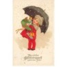 n°24146 - Flatscher - Fillette sous un parapluie avec des cadeaux dans les bras