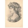n°24159 - Illustrateur - Art Nouveau - Jeune femme de profil avec des fleurs dans les cheveux