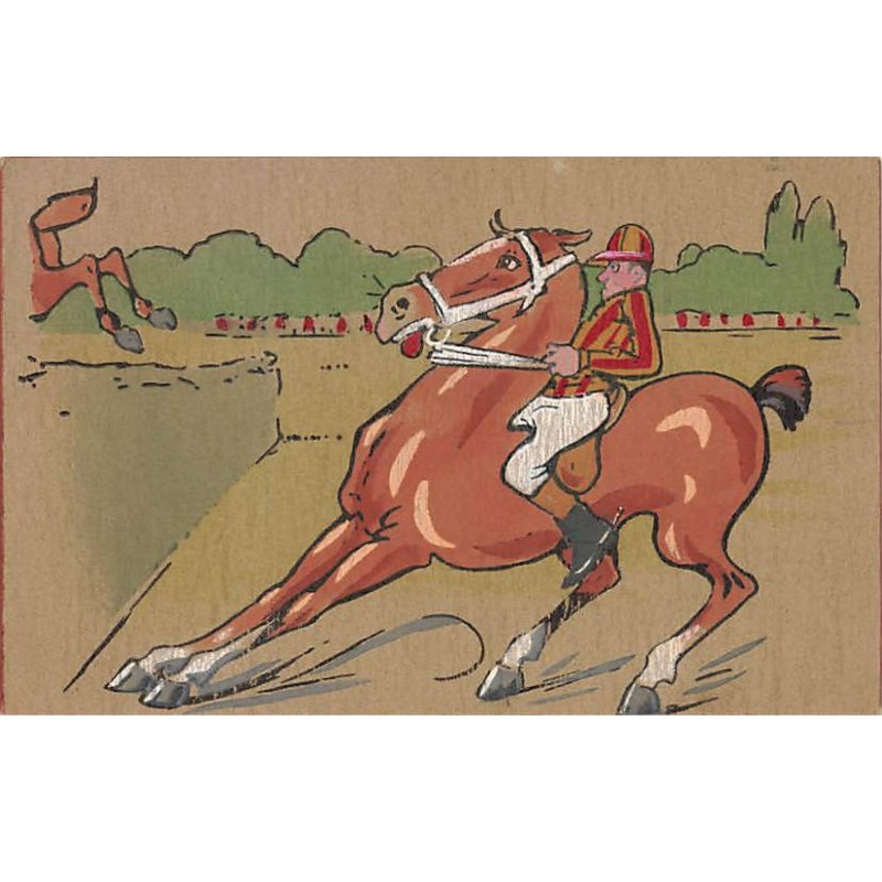 n°24165 - Illustrateur - Une course de chevaux, refus d'un cheval devant un obstacle