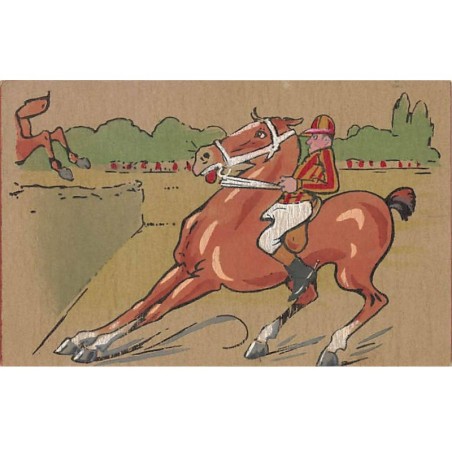 n°24165 - Illustrateur - Une course de chevaux, refus d'un cheval devant un obstacle