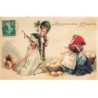 n°24180 - Carte Gaufrée - Heureuses Pâques - Une femme achetant des oeufs