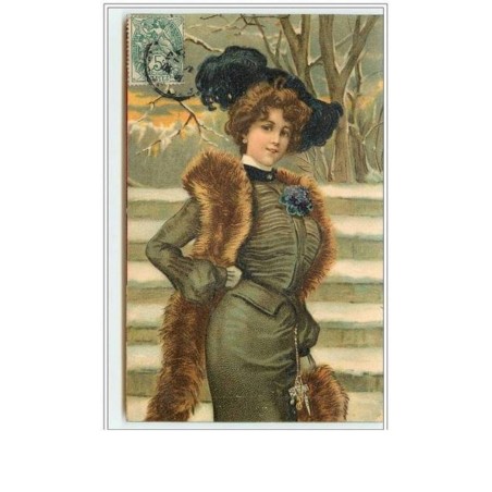 n°2419 - Femme avec chapeau et fourrure