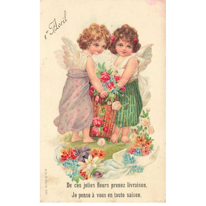 n°24190 - Carte Gaufrée - 1er Avril - De ces jolies fleurs prenez livraison. Je pense à vous en toute saison