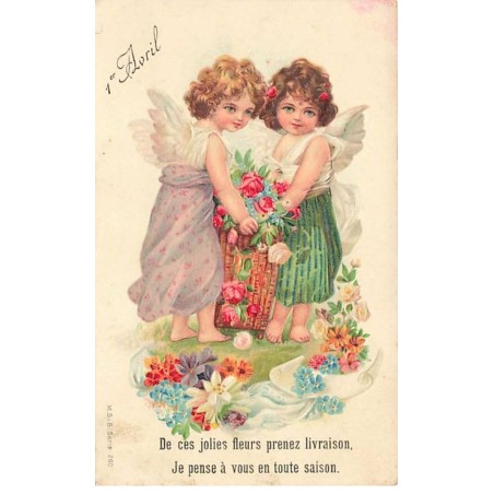 n°24190 - Carte Gaufrée - 1er Avril - De ces jolies fleurs prenez livraison. Je pense à vous en toute saison