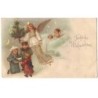 n°24193 - Carte à perles - Brundage ? - Fröhliche Weihnachten - Ange gardien apportant un sapin, près d'enfants