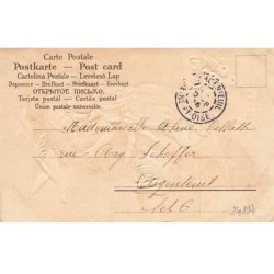 n°24197 - Carte Gaufrée - Fantaisie - Porte Bonheur - Cygnes volant au-dessus d'une fillette