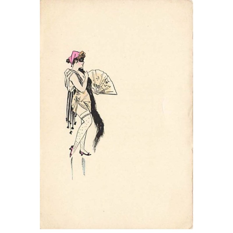 n°24204 - Illustrateur - MMVienne - Jeune femme portant un masque, un boa et un éventail