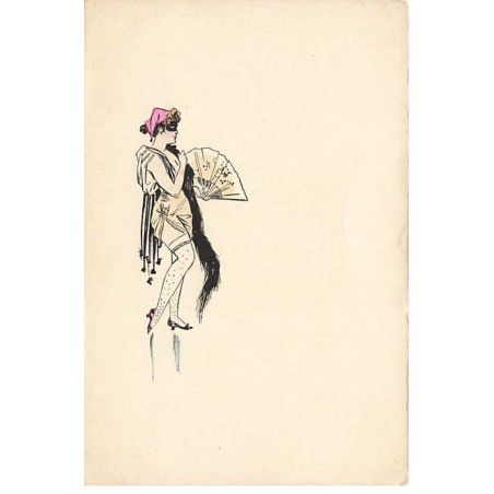 n°24204 - Illustrateur - MMVienne - Jeune femme portant un masque, un boa et un éventail