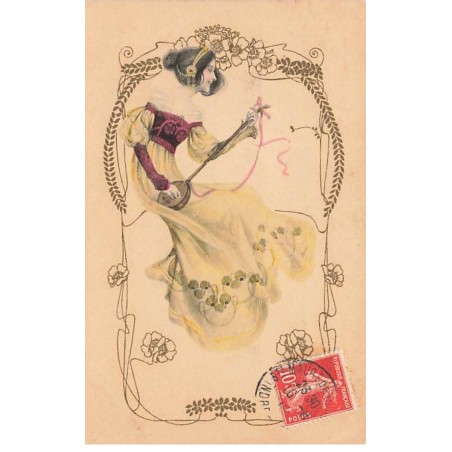 n°24205 - Illustrateur Art Nouveau - MM Vienne n°128 - Jeune femme jouant de la musique