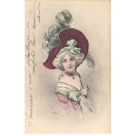 n°24206 - Illustrateur - Bottaro - Jeune femme portant un chapeau à plume