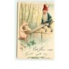 n°11743 - Carte Fantaisie Gaufrée - Godt Nytt Ar - Nain, Lutin faisant de la balancelle avec un Cochon