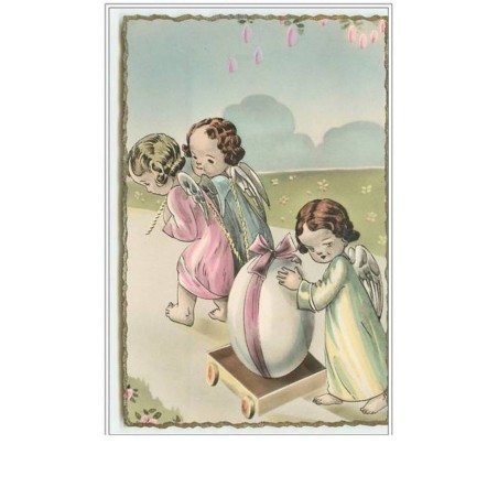 n°2421 - Angelots transportant un oeuf de Pâques