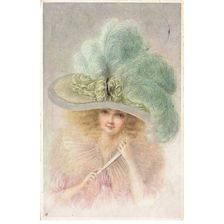 n°24212 - Illustrateur - MM Vienne n°459 - Jeune femme rousse portant un grand chapeau avec des plumes vertes
