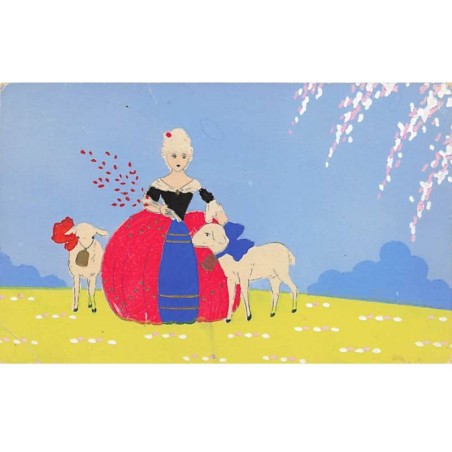 n°24213 - Illustrateur - Style Meschini - Jeune femme avec deux moutons