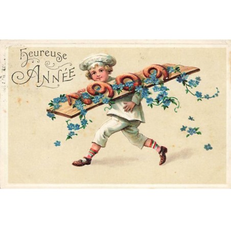 n°24230 - Carte Gaufrée - Nouvel An - Heureuse Année 1902 - Boulanger avec des pains