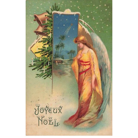 n°24231 - Clapsaddle - Joyeux Noël - Ange gardien veillant sur un paysage