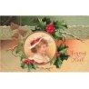 n°24233 - Carte Gaufrée - Clapsaddle - Joyeux Noël - Fillette dans un médaillon entouré de cloches et de houx