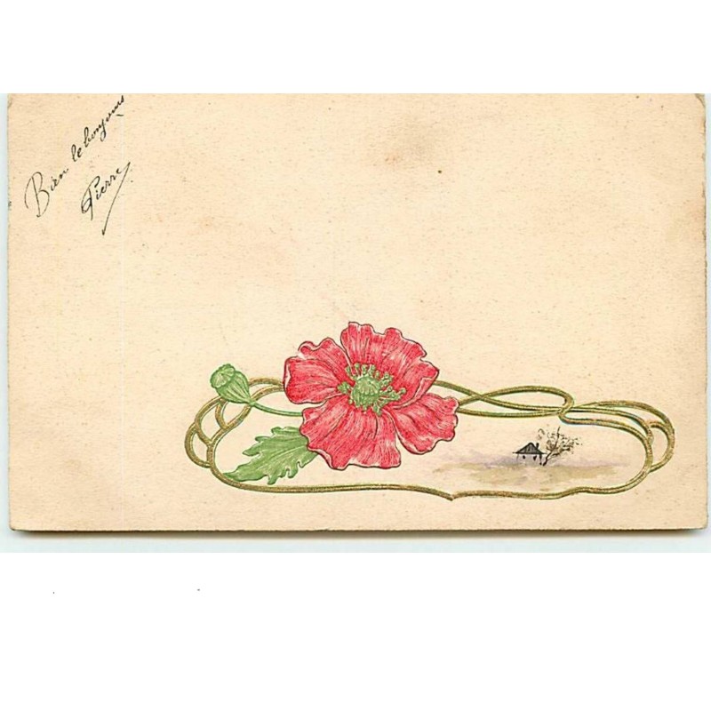 n°11747 - Carte Fantaisie Gaufrée - Art Nouveau - Coquelicot et Paysage
