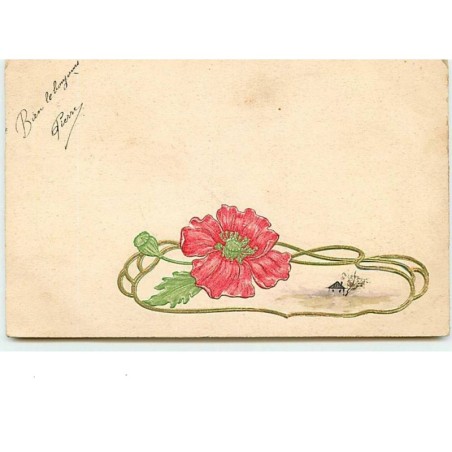 n°11747 - Carte Fantaisie Gaufrée - Art Nouveau - Coquelicot et Paysage