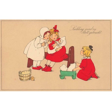 n°24239 - Style Baumgarten - Liebling wirdzu Bettgebracht - Fillettes jouant avec une poupée