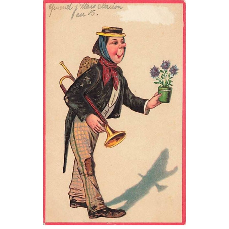 n°24240 - Carte Gaufrée - Fantaisie - Clochard portant un pot avec des chardons
