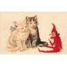 n°24243 - Animaux - Chat - Deux chats regarsdant un pantin rouge
