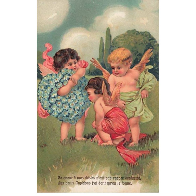 n°24250 - Carte Gaufrée - Serie 8032 - Ce coeur à mes désirs n'est pas encore conforme - Angelots