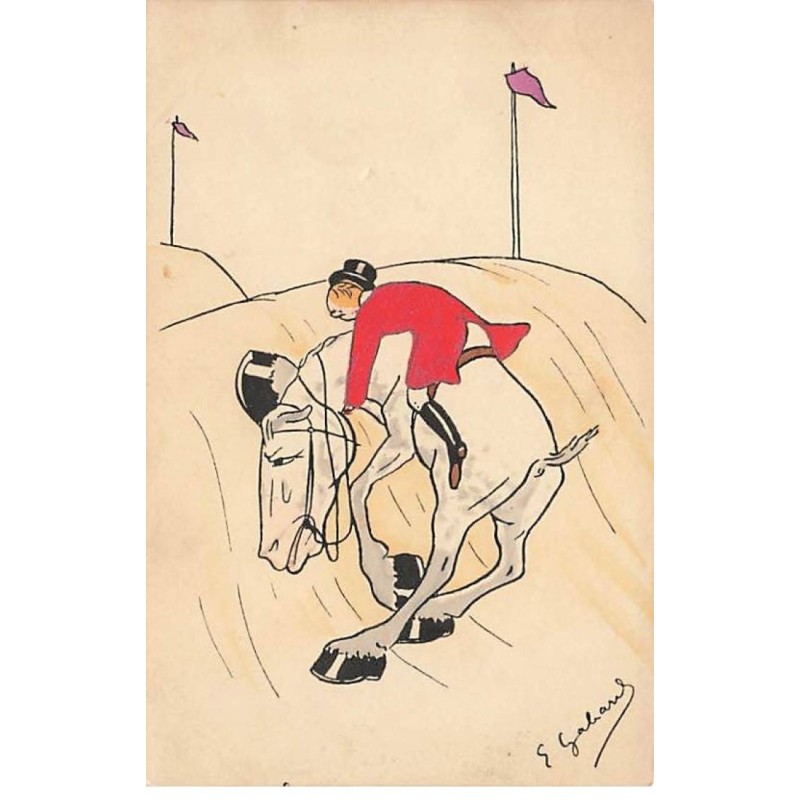 n°24252 - Illustrateur - E. Gabard - Cavalier casaque rouge, sur un cheval épuisé, lors d'une course - MM Vienne n°384