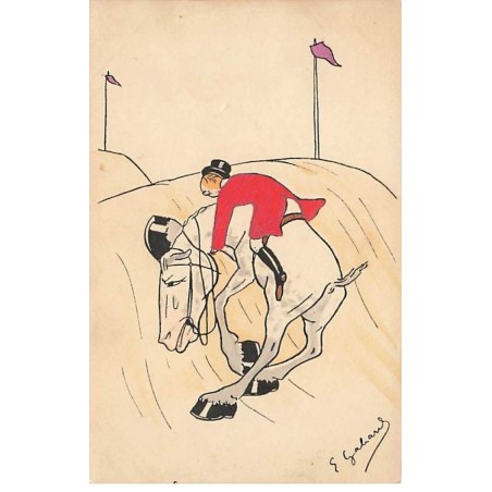 n°24252 - Illustrateur - E. Gabard - Cavalier casaque rouge, sur un cheval épuisé, lors d'une course - MM Vienne n°384