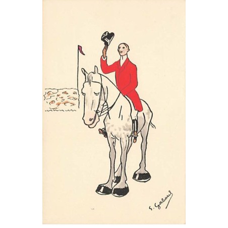 n°24254 - Illustrateur - E. Gabard - Cavalier casaque rouge saluant, sur son cheval - MM Vienne n°384