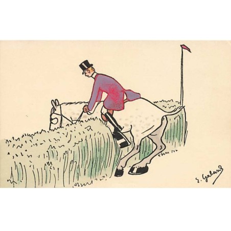 n°24257 - Illustrateur - E. Gabard - Cavalier casaque violette sautant une haie - MM Vienne n°384