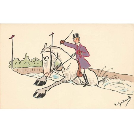 n°24258 - Illustrateur - E. Gabard - Cavalier casaque violette sautant une rivière - MM Vienne n°384