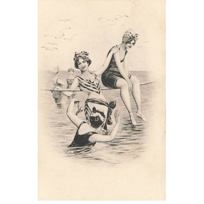 n°24260 - Illustrateur - Jeunes femmes jouant dans la mer - Baigneuse