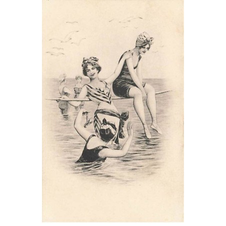 n°24260 - Illustrateur - Jeunes femmes jouant dans la mer - Baigneuse