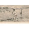 n°24261 - Illustrateur - Jeune femme faisant de l'aviron dans la mer - Baigneuse