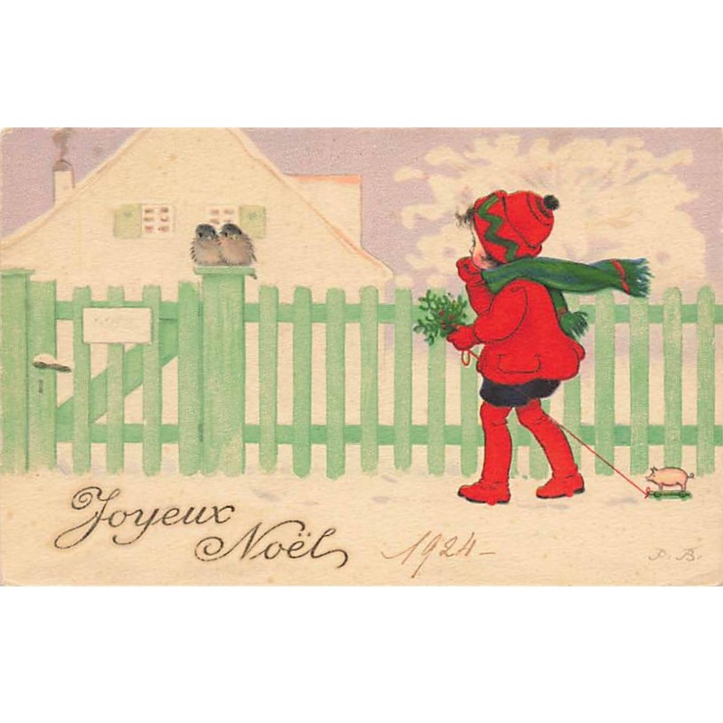 n°24267 - Illustrateur - F. Baumgarten - Joyeux Noël - Fillette s'approchant de deux oiseaux et d'une maison