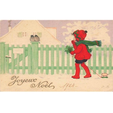 n°24267 - Illustrateur - F. Baumgarten - Joyeux Noël - Fillette s'approchant de deux oiseaux et d'une maison